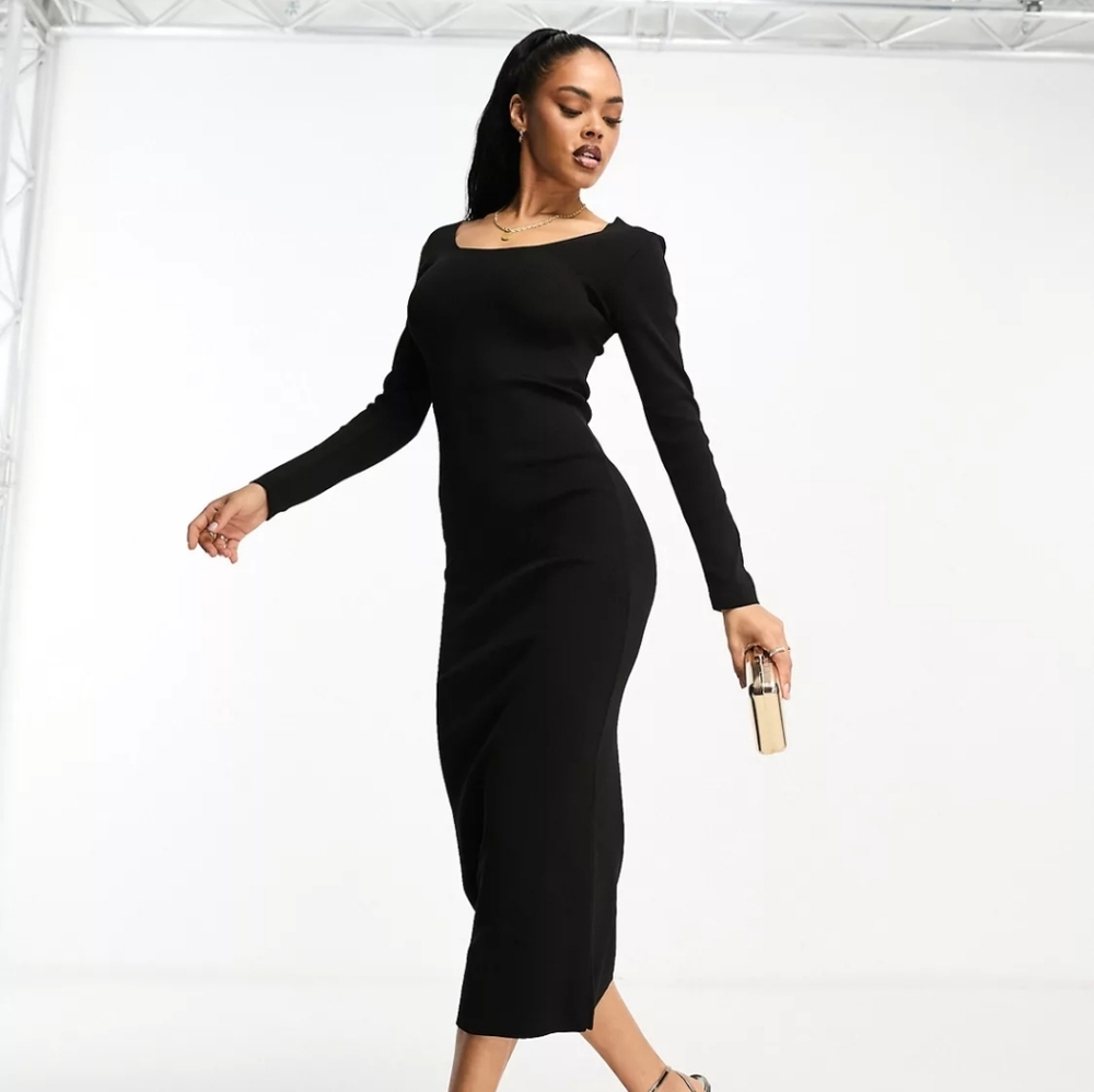 Fashionkilla fine knit low back bodycon midi dress in black 4
